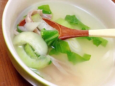 青梗菜とベーコンの中華スープ
